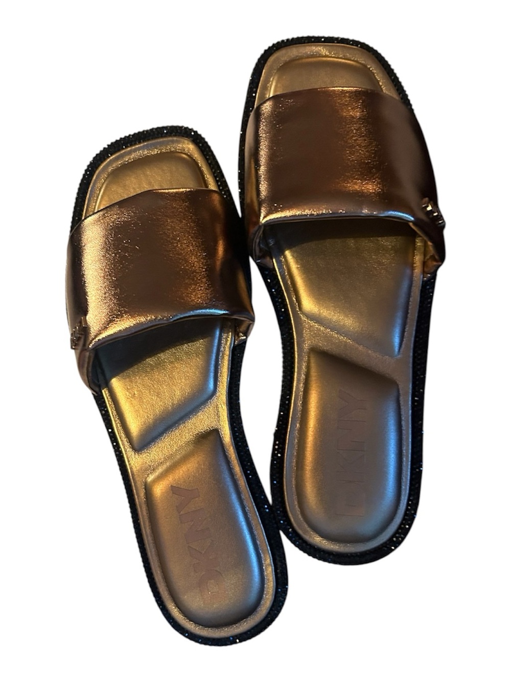 DKNY Metallic Bronze Slide Sandals